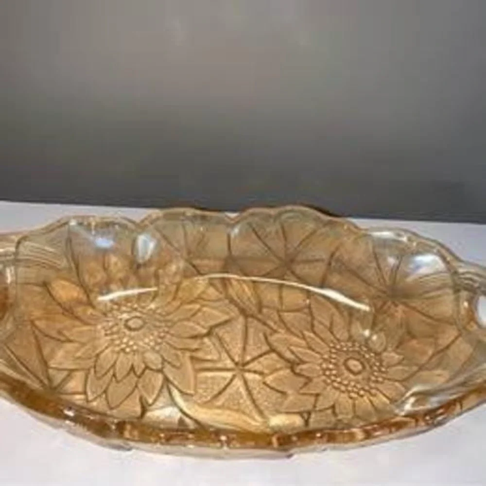 Vintage Indiana Glass Lily Pons Carnival Glass Relish Dish Marigold Sunflower